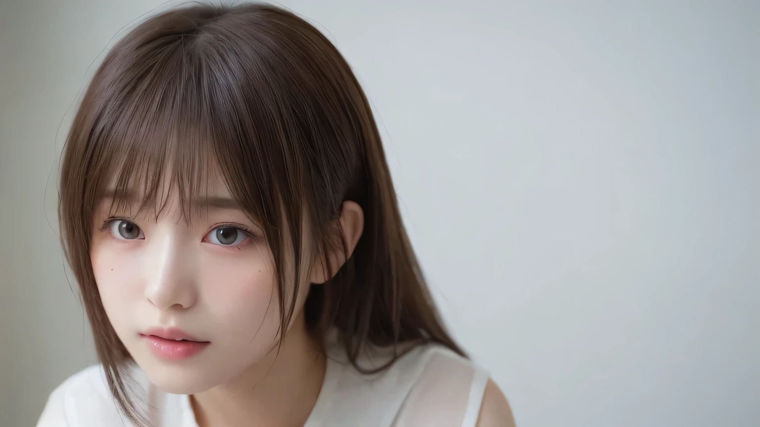 (Long Hair, bangs:1.2),(Wearing a blouse:1.2),1 girl,Japanese,21 years old,(Small breasts:1.3),(highest quality,masterpiece:1.3,超A high resolution,),(Very detailed,Caustics),(Photorealistic:1.4,RAW shooting,)Ultra-Realistic Capture,Very detailed,High resolution 16K human skin closeup。 Natural skin texture、,Pores、、、、、It must be detailed enough to be easily identifiable。 Skin tone is even and healthy looking。 Use natural light and color, Sad expression, Looking at the camera, Perfect dynamic composition, My Room