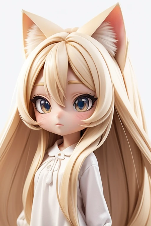 straight hair,blonde hair,white background,long hair,simple background,solo,1 girl,Cat ear,face forward. head only,