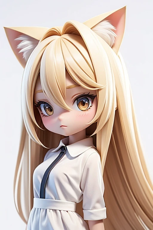 straight hair,blonde hair,white background,long hair,simple background,solo,1 girl,Cat ear,face forward. head only,