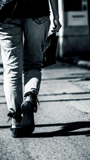 A female zombie is walking、Monochrome