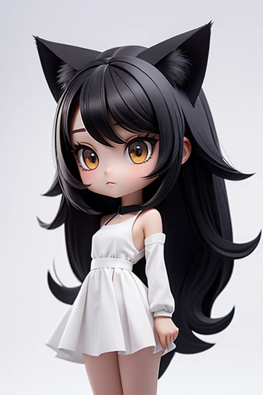 straight hair,black hair,white background,long hair,simple background,solo,1 girl,Cat ear,face forward. head only