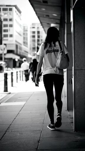 A female zombie is walking、Monochrome