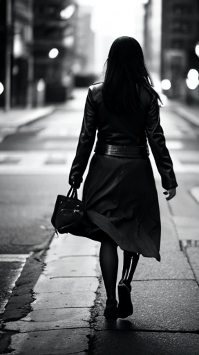 A female zombie is walking、Monochrome