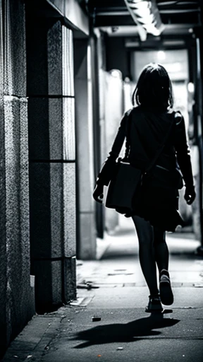 A female zombie is walking、Monochrome