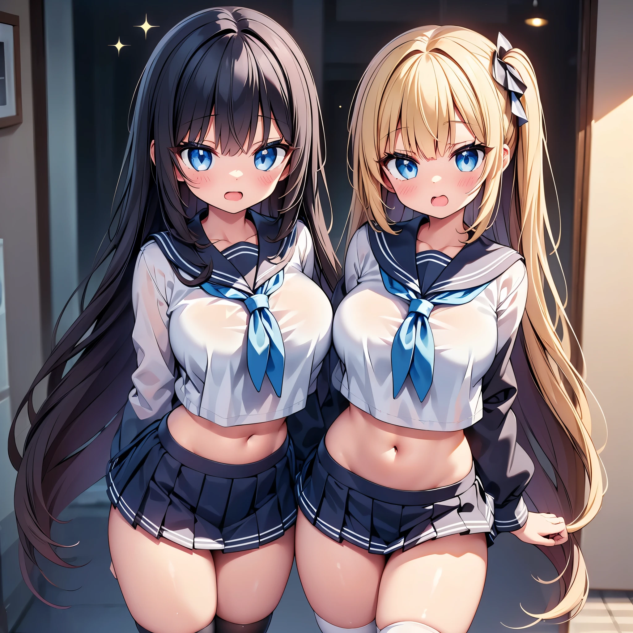 (cute eyes:1.2), (sparkling eyes:1.2), highest quality,wonderful,finely,extremely detailed CG Unity 8K wallpaper, (Stand in line:1.2), (3 girls, sailor uniform, clothed), (slim body body:1.4), (huge breasts), (open mouth:1.1), (long tongue:1.1), (mouth drool:1.1), (Black knee socks:1.1),(Thighs:1.3),(Waistline:1.2),(midriff peek:1.2)