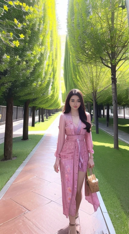 (8k, highest quality, ultra detailed:1.37), (Lena), 18yo, (a beautiful German college girl), takes a leisurely stroll through a lush green park. She wears a Casual Dress, big breast,long hair,, accentuating her elegant style. The high-resolution image captures ultra-detailed realism, highlighting Lena's captivating eyes, long eyelashes, and smooth complexion. The natural beauty of the park, with trees and flowers in full bloom, adds to the serene atmosphere, creating a visually stunning representation of tranquility and nature.