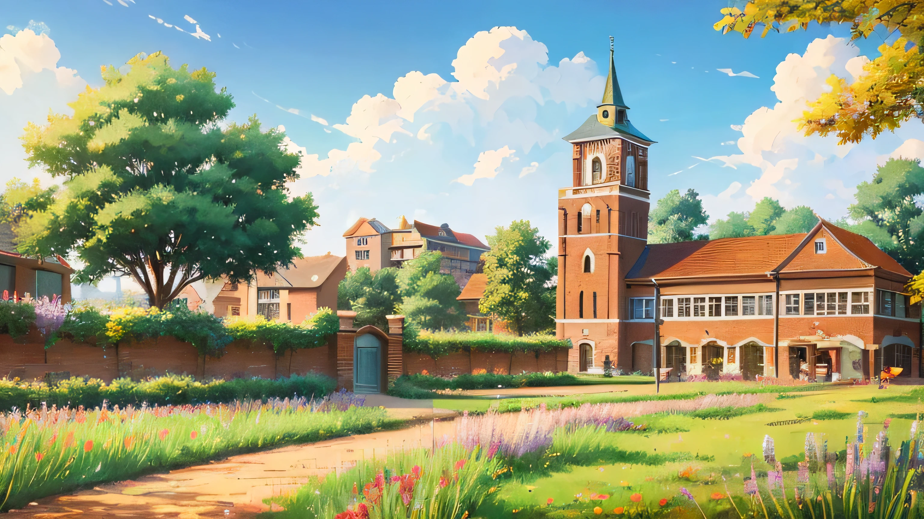 anime style,best quality, masterpiece,site,Colorful city landscape, Iris, brick,Simple background,