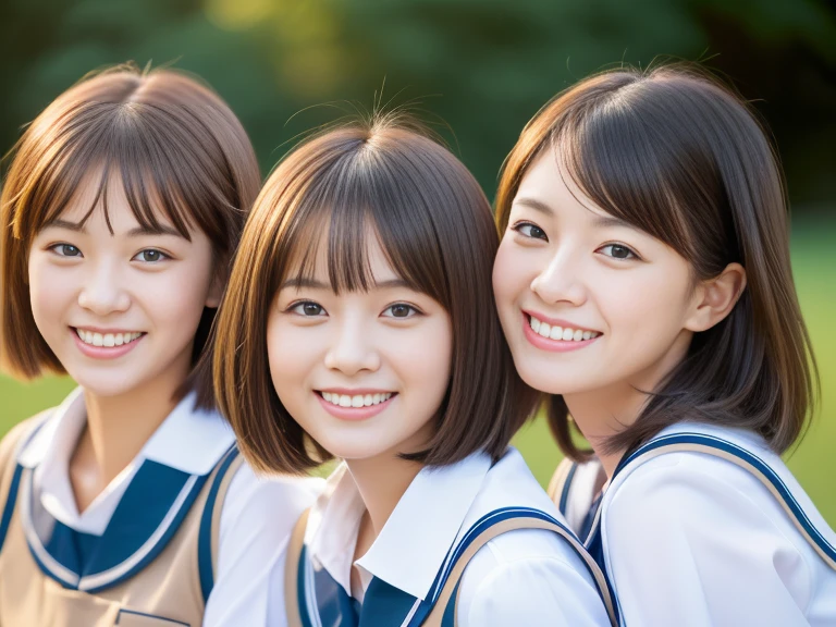(short hair:1.2), (大きなsmile), Beautiful Face, Great face and eyes, delicate, (highest quality:1.4), (Very detailed), (extremely detailed Beautiful Face), (Princess Haircut Style), かわいいsmile, Brown eyes, (Very detailedBeautiful Face), (Short-sleeved uniform:1.3), (Very detailed CG 統合 8k 壁紙), Very detailed, High-resolution RAW color photos, Professional photography, Realistic portraits, evening, Very high resolution, smile, Modern, trend, fashionable, Group photo of high school girls, Face close-up, School, classroom, Laughter, Laughter,