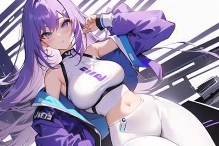 cartoon女孩 with purple hair and white pants posing for a picture, Night Core, seductive cartoon女孩, 8k)), cartoon风格, Electronic Girl, Electronic Girl, female action cartoon女孩, (cartoon女孩), cartoon女孩, “cartoon女孩, an cartoon女孩, guweiz, 高品质cartoon艺术风格, cartoon, young cartoon女孩