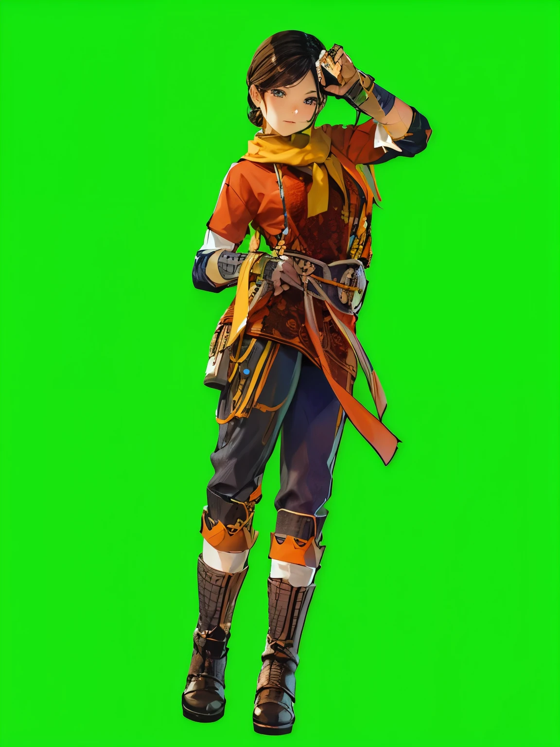 4k,best quality, (masterpiece), best quality, 1girl, (solo:1.1), lens 135mm f1.8, highly detailed, intricate, (sketch:0.8), (white background:1.1),Dragon Ball Style、White boots、Blonde、Forehead、Korean、Fishnet tights、cute
