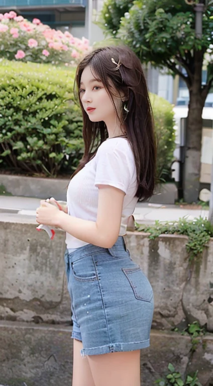 (8k, highest quality, ultra detailed:1.37), (Lena), 18yo, (a beautiful korean college girl), takes a leisurely stroll through a lush green park. She wears a Casual Dress, big breast,long hair,, accentuating her elegant style. The high-resolution image captures ultra-detailed realism, highlighting Lena's captivating eyes, long eyelashes, and smooth complexion. The natural beauty of the park, with trees and flowers in full bloom, adds to the serene atmosphere, creating a visually stunning representation of tranquility and nature.