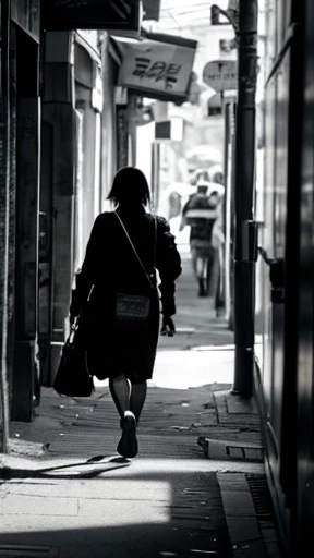 A female zombie is walking、Monochrome