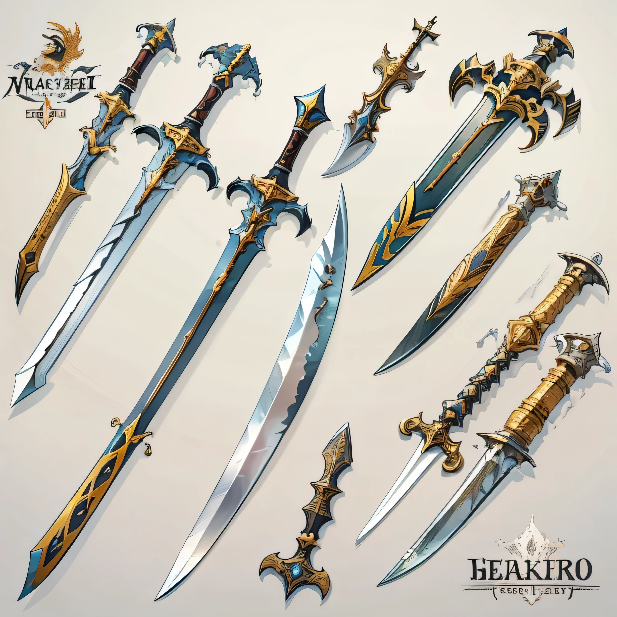 (((best quality))), (((masterpiece))), Weapons to be included in the Weapon Encyclopedia, Two-handed sword, big knife, european weapons, RPG game weapons, white background, Crisp Lines, Colorful colors,