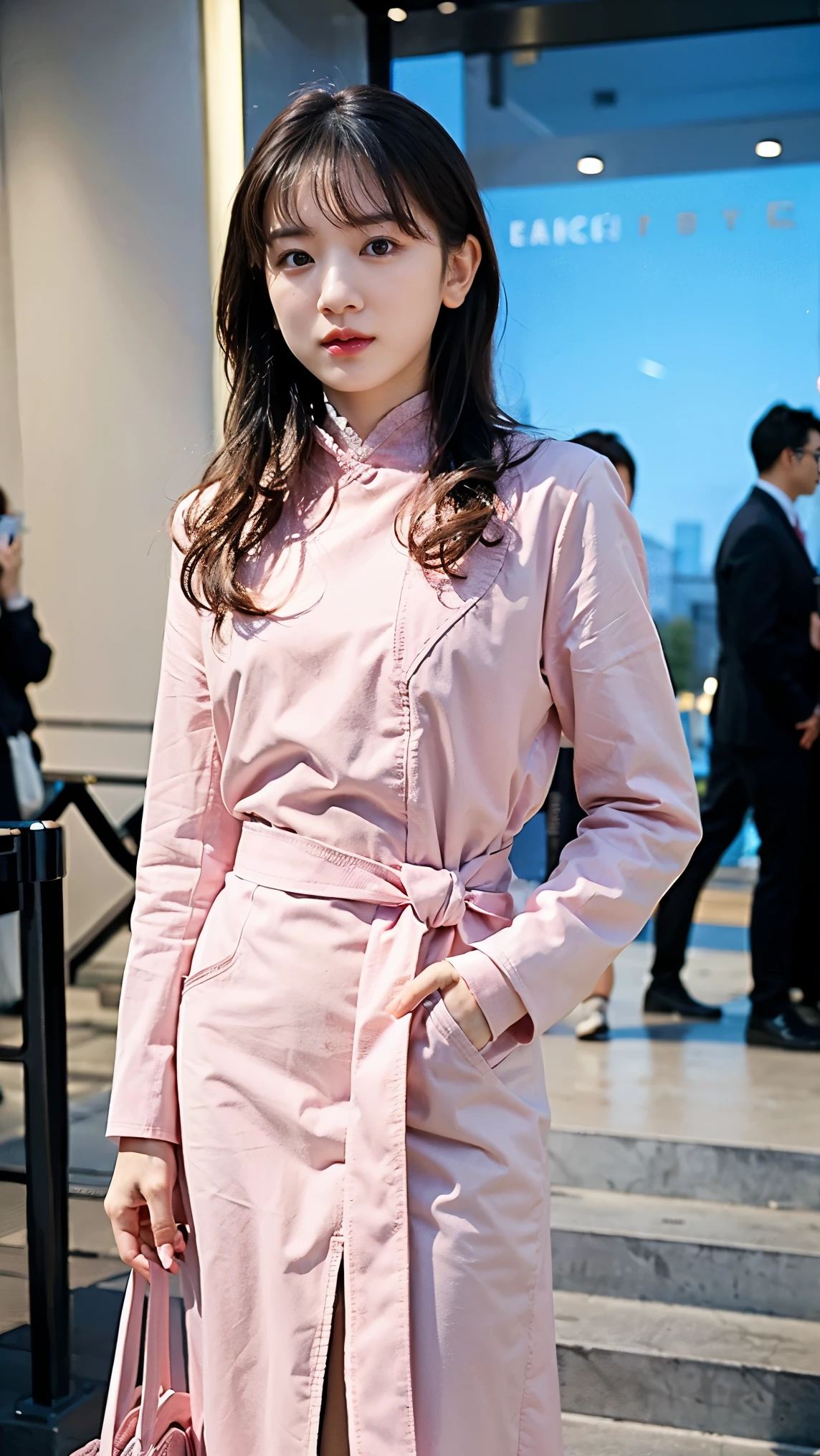 (8k、RAW Photos、highest quality、masterpiece:1.2)、(Realistic、Realistic)、1 girl、Pink ee-through、uniform、View from the front、Cute Costumes