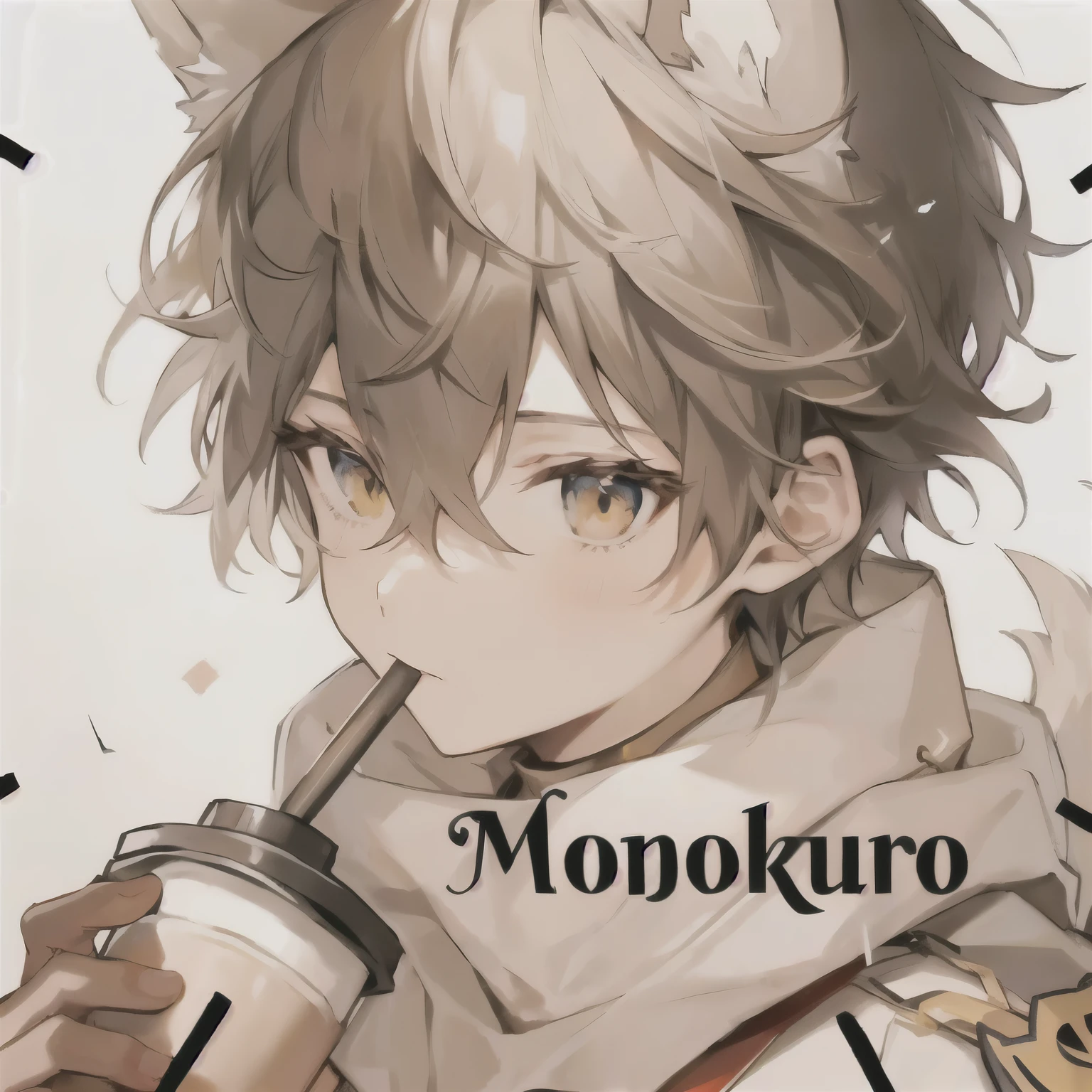 With a drink in hand, Anime characters, Cat ear, Beige hair