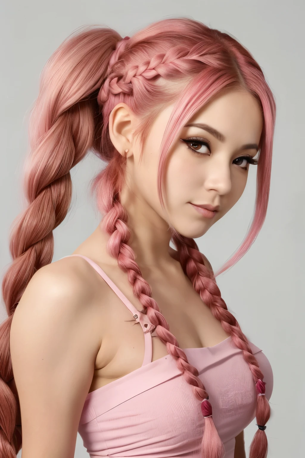 Mitsuri Kanroji, Demon Slayer, falda corta, escote, hermosa, obra maestra, perfecta, ojos hermosos, cabello rosa, pink hair, trenzas, two braids on the sides, dos trenzas