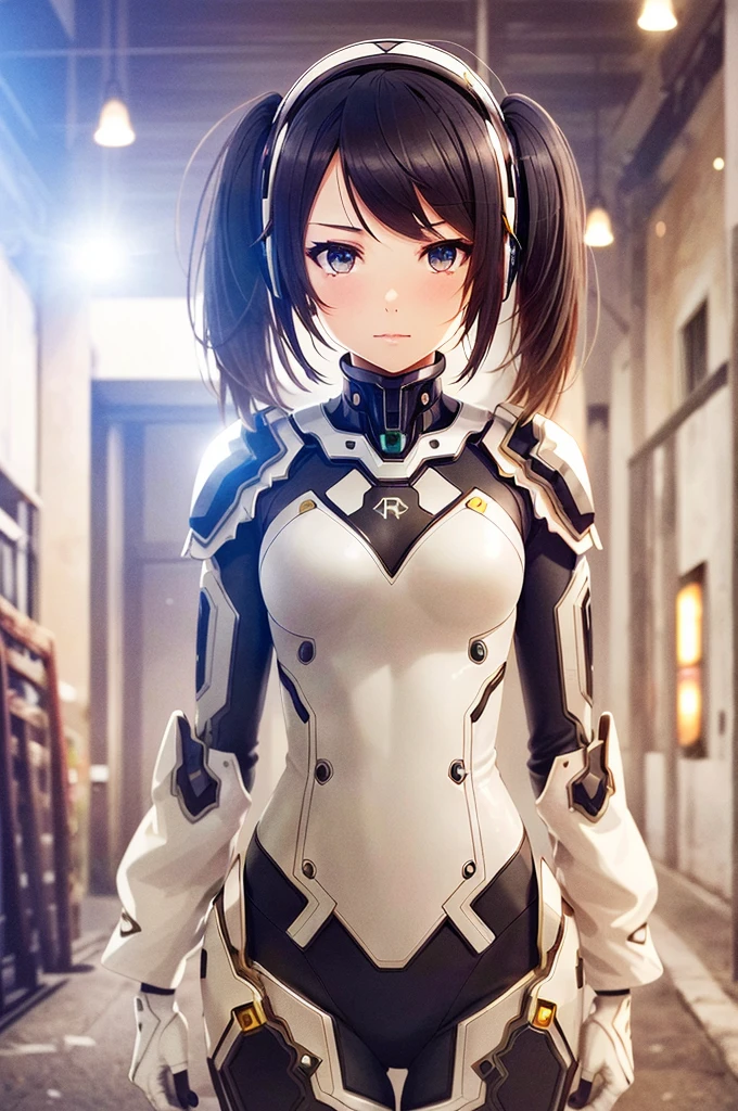 1girl, (masterpice:1.3), highres, high-detailed, high quality, (solo), (4k), (perfect face and eyes), dynamic light, intricate_details, street, hatsune miku, bodysuit, mecha, science fiction, lowra 