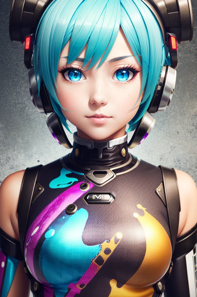 1girl, (masterpice:1.3), highres, high-detailed, high quality, (solo), (4k), (perfect face and eyes), dynamic light, intricate_details, street, hatsune miku, bodysuit, mecha, science fiction, lowra 