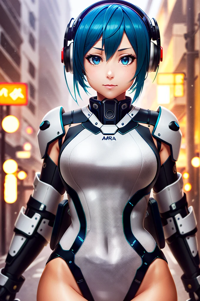 1girl, (masterpice:1.3), highres, high-detailed, high quality, (solo), (4k), (perfect face and eyes), dynamic light, intricate_details, street, hatsune miku, bodysuit, mecha, science fiction, lowra 