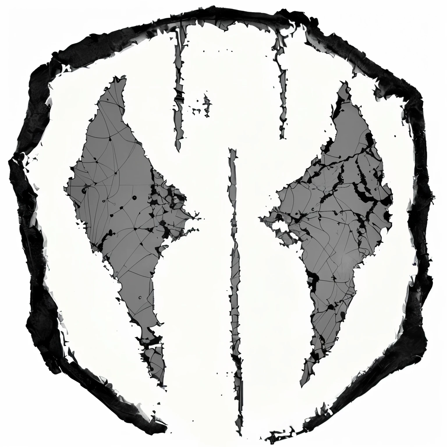 a close up of a circular image of a map of the world, rorschach test, rorschach, w 4 0 k, ancient symbol behind it, rorsach path traced, alternate album cover, horror symmetrical face, ( ( dithered ) ), official artwork, broken mask, [ cosmic, the mask is broken, no faces