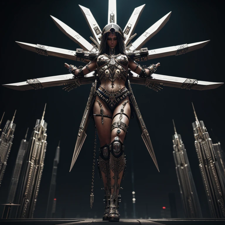 jesus christians on the cross hands nailed to a cross perfect symmetrical full shot, using epic bionic cyborg implants masterpiece, intricate biopunk fashion highly detailed art station cyberpunk concept art octane render