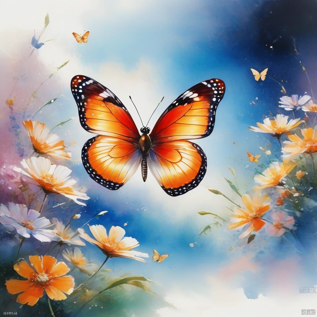 butterflies are painted with 鲜花和Butterfly on a white surface, harmony of Butterfly, Butterfly, 鲜花和Butterfly, mechanical Butterfly, Highly realistic, With beautiful wings, Beautiful digital artwork, Beautiful digital art, Beautiful and realistic, author:Sim Che Tsai, photo of a mechanical Butterfly, Beautiful and gorgeous digital art, beautiful art, 2 0 2 0, 2020
