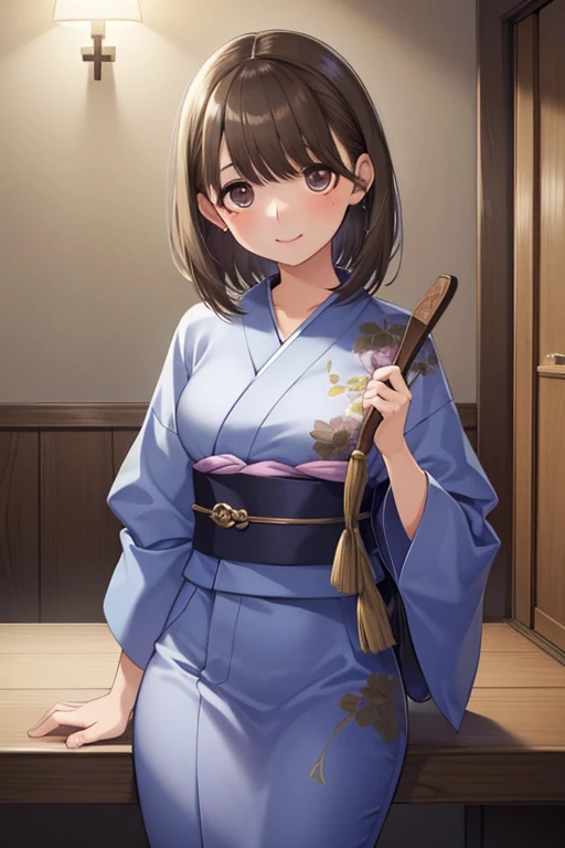  (masterpiece), (highest quality), (Very detailed), (Best illustrations), (Best Shadow),  
Breaking shiny chestnut hair, short hair, Brown eyes、smile、
girl, Beautiful Eyes, Sweat, Chic kimono、vapor, Medium Chest, Browsing Caution, Looking at the audience, 軽いsmile, 