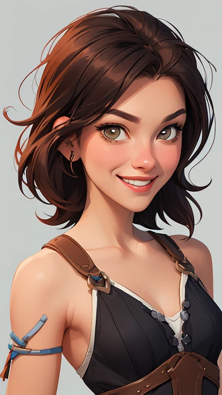 Xena princess warrior portrait mode sensual sesys style Cartoon style digital illustration together boyfriends Cartoon style character portrait mode Character cartoon style facial expression happy beautiful smile and six medium small portrait mode waist up