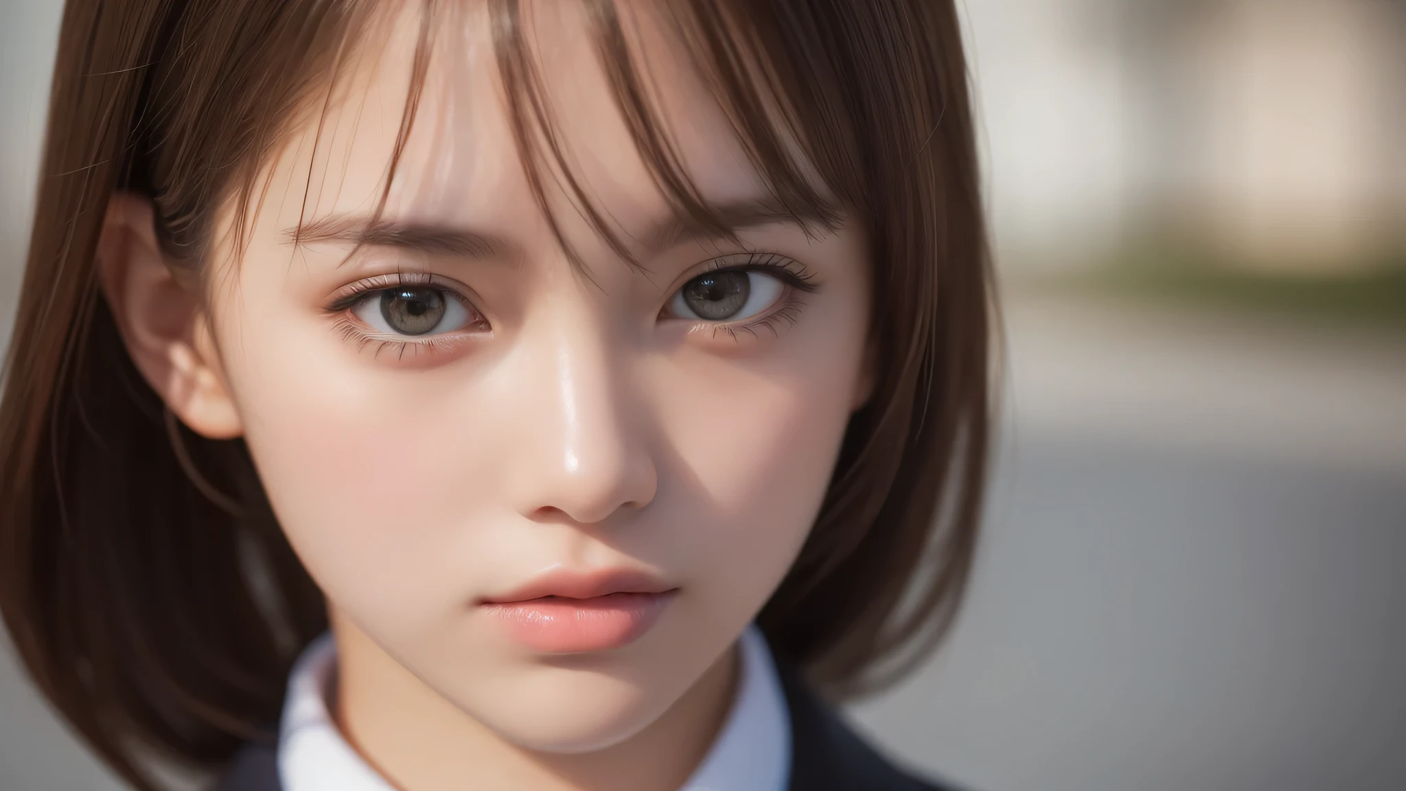 (2girl:1.3), (extremely detailed beautiful face), (highly detailed eyes, highly detailed face), (high school uniform), Fresh, very clean appearance, (best Quality:1.4), (hyper-realistic, hight resolution), Professional Photography, standing, Outdoors, Close up portrait of girl, staring at me, (Fine face:1.2), (big breasts:1.2), 