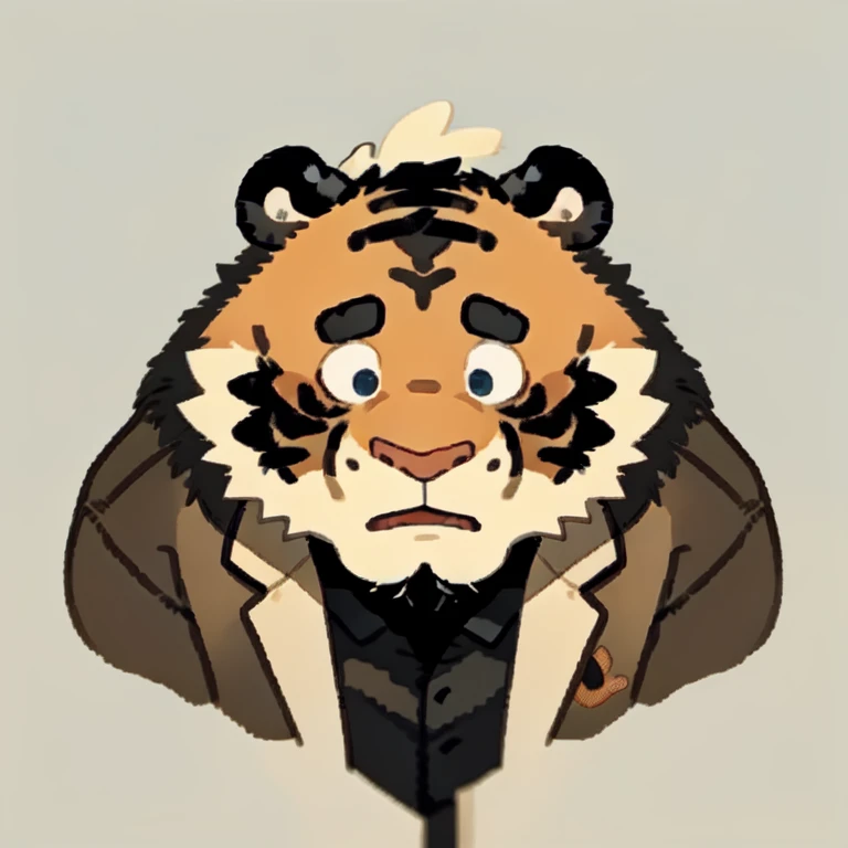 male, (tiger), beard, middle aged, muscular, solo, furry, ((very plump, very plump face, very chubby face, very fat face)) , Thick beard, seductive , detailed , extremely hot and sexy, clear detailed expressions (detailed eyes and mouth), by hyaku ,by darkgem, by glitter trap boy, Face restoration (Perfect eyes,Correct eye structure,Perfect eyeballs,Perfect eyeballs,Perfect eye sockets),(((looking above, look up))), (((shocked)))