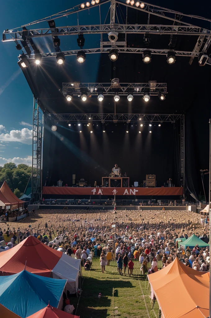 Create a festival stage in the center with performing bads and artist then put a tents selling foods and souvenir stalls 