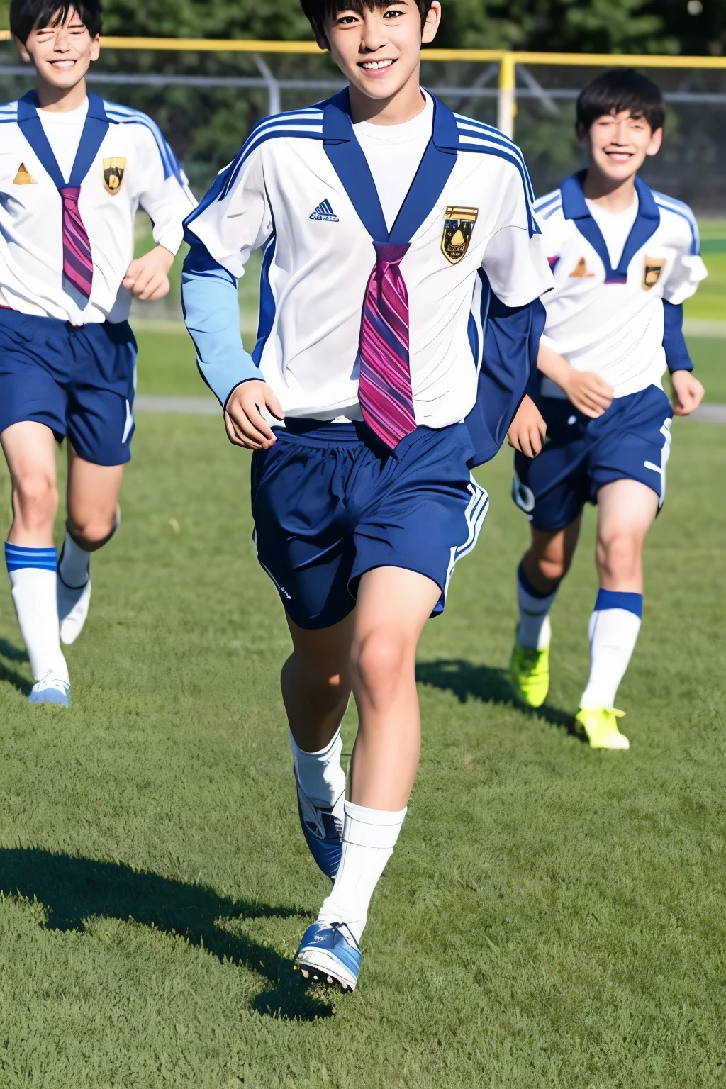 Cute and handsome Japanese high school boys from the soccer club are running around with their dicks bulging