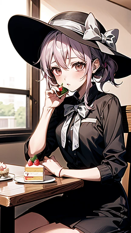 anime girl with a hat and strawberries on her head sitting at a table, kawacy, anime visual of a cute girl, cute anime girl, eating cakes, young anime girl, guweiz, high quality anime artstyle, anime girl, artwork in the style of guweiz, beautiful anime girl, pretty anime girl, (anime girl), official artwork