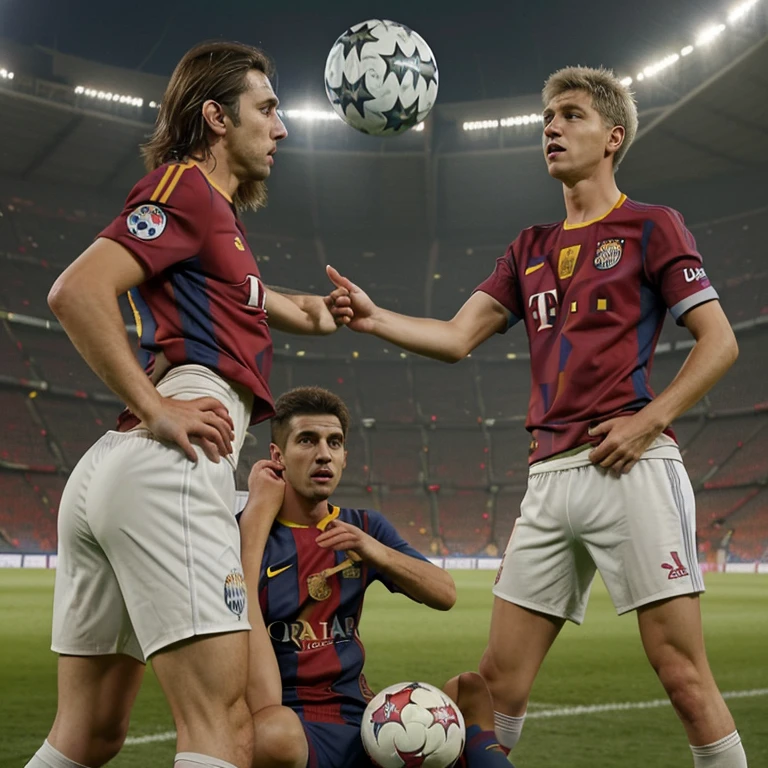 Barcelona y bayern besandose