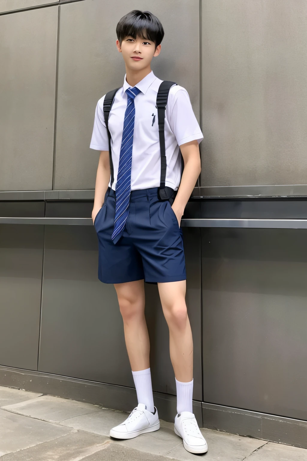 Handsome male high school student in shorts