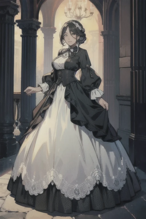 Woman in romantic atmosphere, full body portrait