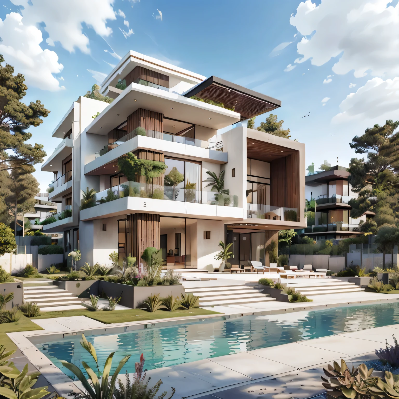 Modern architecture of modern house Legendary modern Gardens around house modern matériaux
