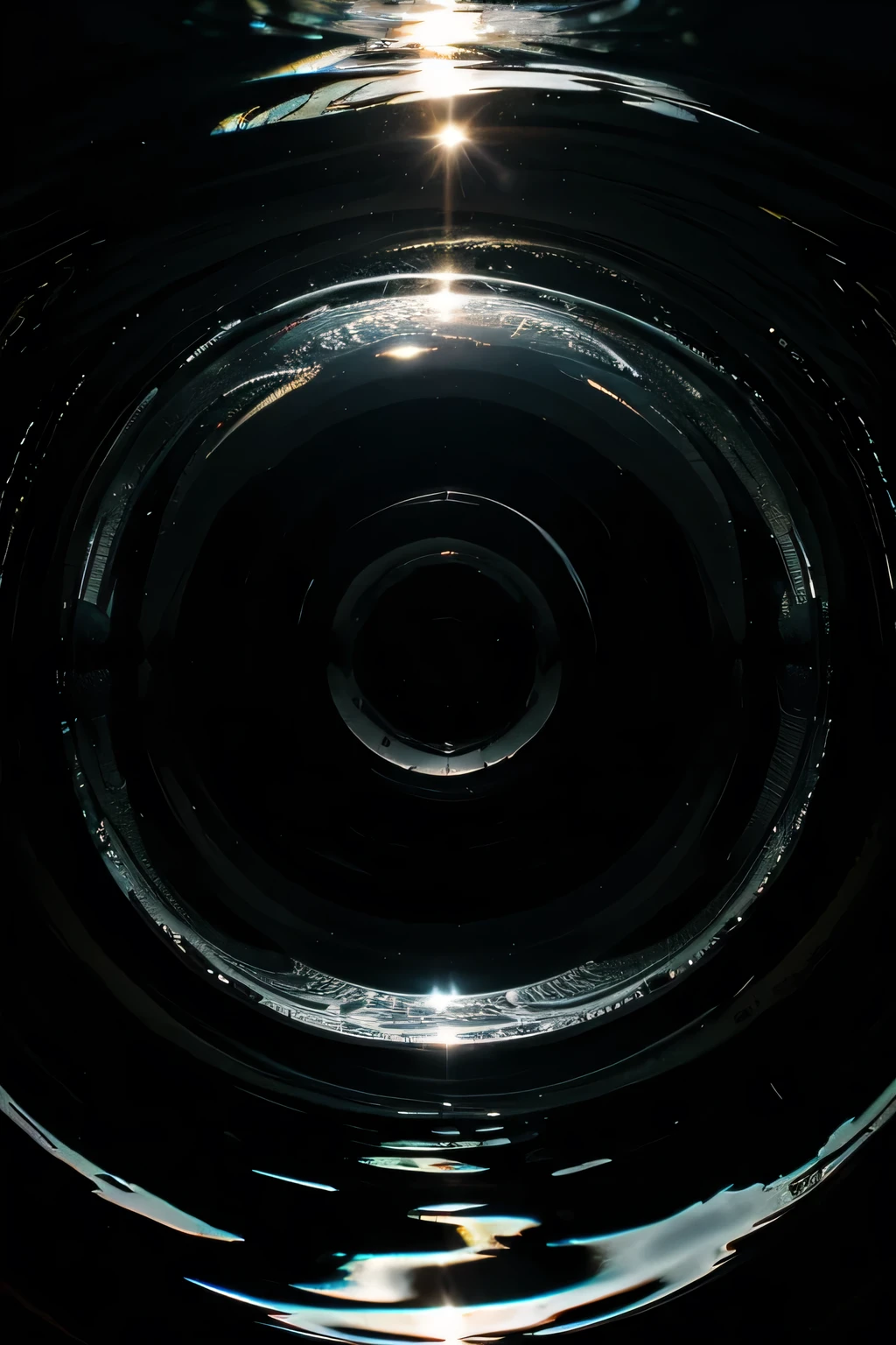 water rippling from the center of a bubble in the middle of blackness