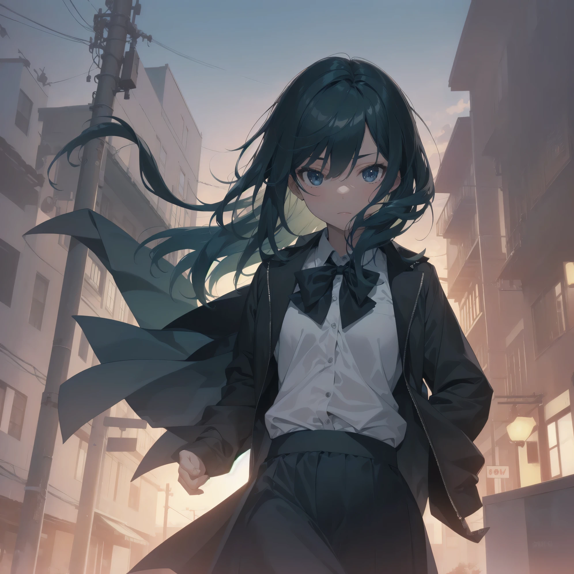 ultra-absurdres-Top quality by artist God, ultra-detailed, high resolution, anime moe artstyle, best anime 8k konachan wallpaper, pixiv contest winner, pool:2810, perfect anatomy,break, 1girl, (Please draw a girl walking sleepily to school alone. )break,(Solo,little female, 13-year-old:1.3),Full limbs, complete fingers,a junior high school student, (very short hair), short cut, flat chest, , small butt, small black eyes, beautiful detailed eyes, well-proportioned iris and pupils, expressive eyes, highres detailed hair, soft expression, school_uniform, bowtie, collared shirt. pleated skirt,(Detailed Lighting), (Detailed background), in the School commute route. break,super detailed skin, Best cinematic lighting powered by famous artist, 8k,beauty illustration,photoshop_(medium),very aesthetic,break,((artist:dd (ijigendd) )), artist:bolze ,artist:oyari ashito ,artist:kantoku ,