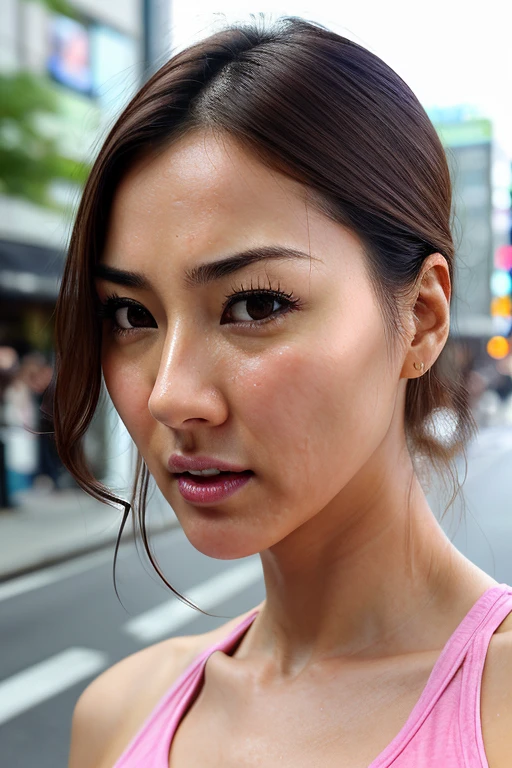 Beautiful Japanese actresses,1 girl,flying debris,,Award-winning photo, Very detailed, Keep your eyes focused, Nose and mouth,Face Focus, Extreme close up of face、 Age 35,Brown Hair、Symmetrical face,Realistic nostrils、Angle from below、Elongated C-shaped nostrils NSFW,(Sharp Nose)Sweaty skin、Shiny skin,(Brow wrinkles))(Cum on tongue)、Deep Kiss、((Thin eyebrows))Oily skin、Glowing Skin、double eyelid、、Beautiful woman、Medium Hair、Shortcuts、Tank top、(((Underarm))),Ska can see the sky、Shibuya Center Street、(((Show your side,throw)))Inside a taxi,Raise your eyebrows, (((Hold your mouth, Frowning, crazy, Frowning))), Textured skin,Long upper arms,((Cry with your eyes open, blush, Drunk, Frowning, Frowning, The face of endurance))