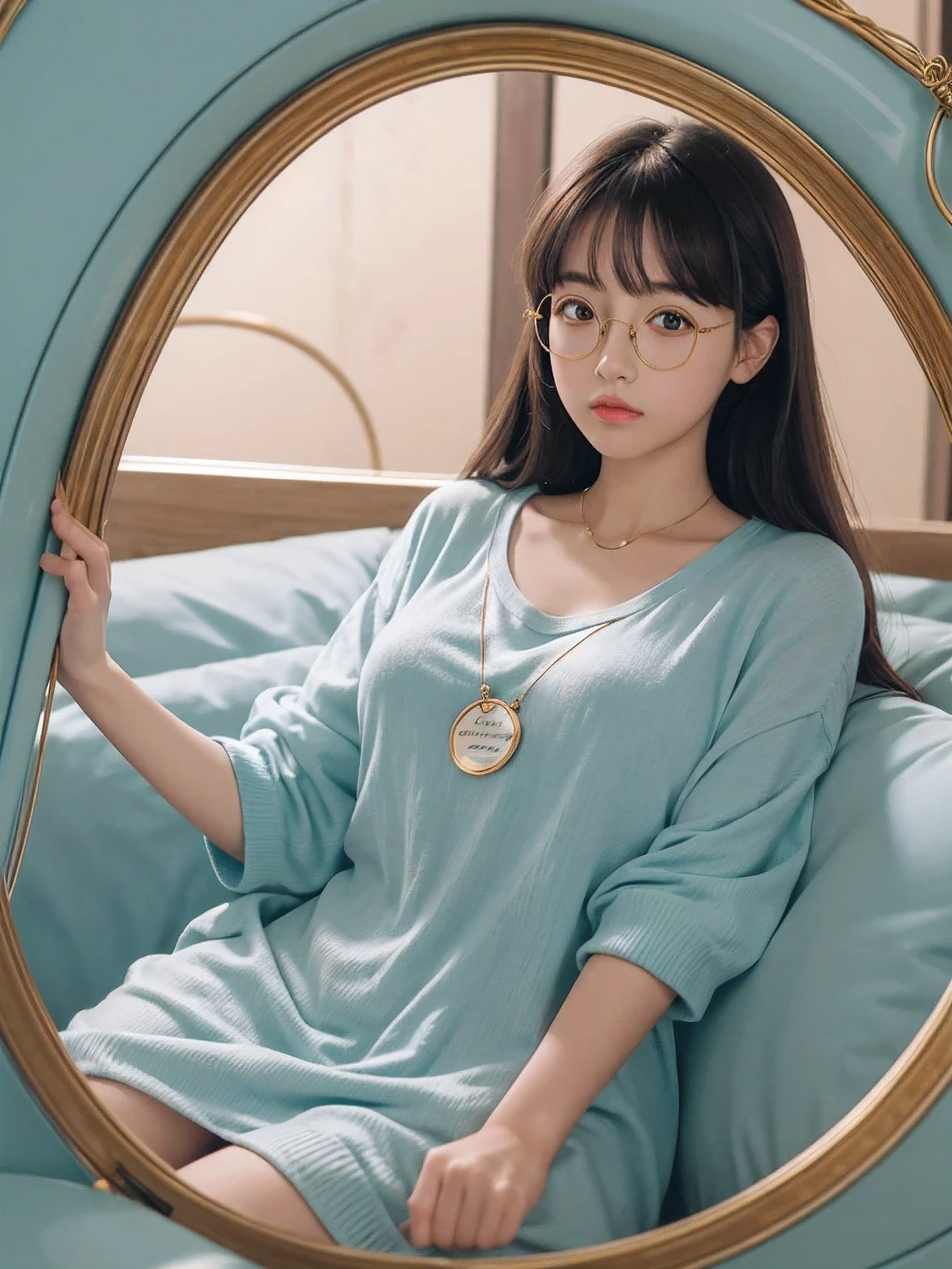 (Masterpiece, highest quality, super large resolution); (CG illustration); (a cute and cute girl); (sleepiness) (exhaustion); ((round-framed gold wire glasses)), (fashionable) (trendy); Rich colors, cyan, orange, yellow, green, cyan, blue, purple, fashion typography, magazine cover poster, hyper-detail, art, title, logo, label, badge, graphic design, detail post-processing, depth of field, high brightness, high saturation, more white space;
