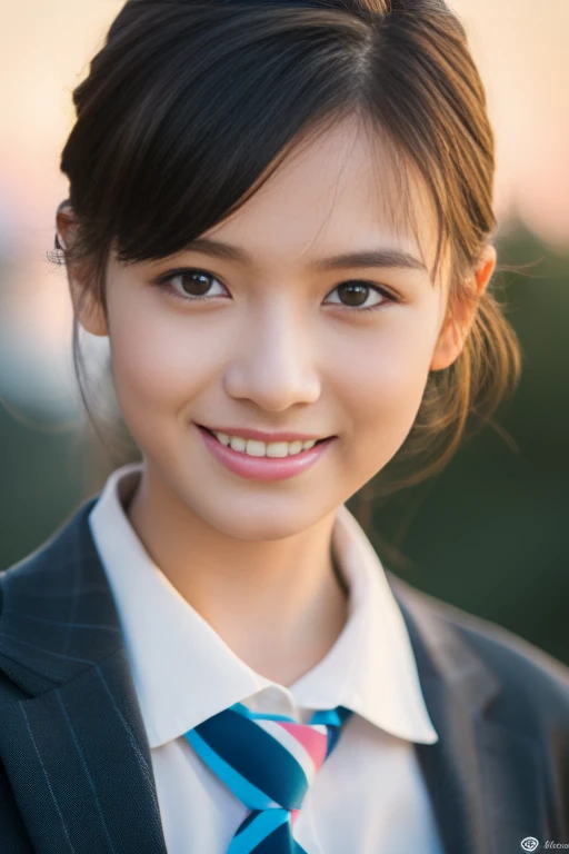 (highest quality,8K quality,masterpiece:1.3),(超A high resolution,Photorealistic:1.4,Raw photo),(Ultra-detailed,Caustics,Detailed Background),(Ultra-Realistic Capture,Beautiful and detailed skin,Perfect Anatomy),At sunset,School classroom,18-year-old,cute,single eyelid,Black short bob,School Blazer Uniform,Looking at the camera,Laughter,Bust up shot,Natural soft light