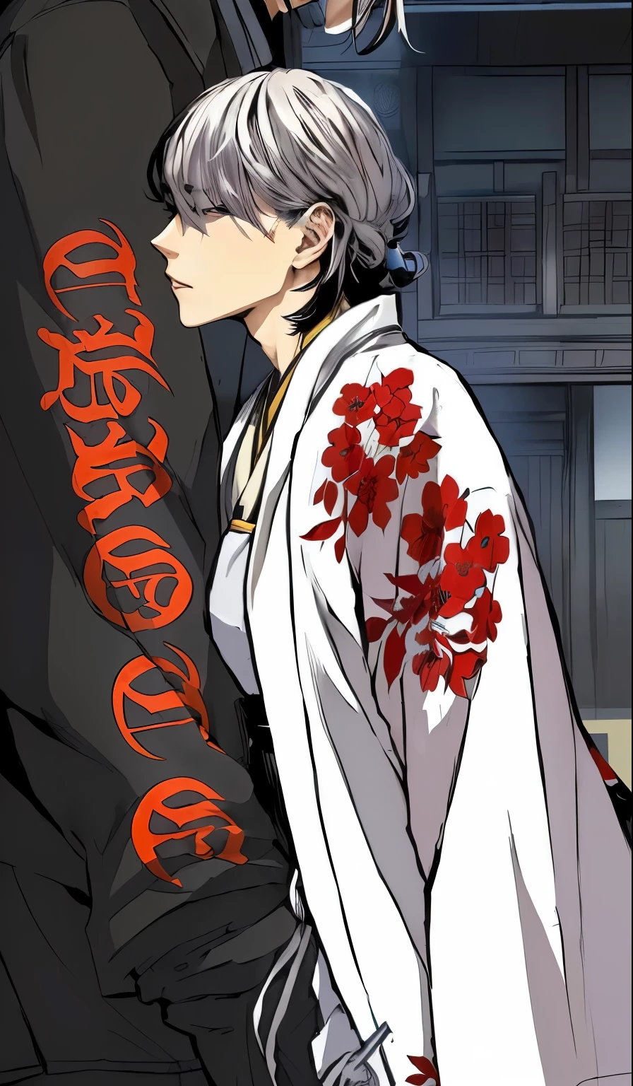 a cartoon image of a man and woman in a kimono, ((wearing aristocrat robe)), inspired by Itō Ogura Yonesuke, inspired by Uragami Gyokudō, handsome japanese demon boy, anime cover, daigo ikeno, handsome guy in demon slayer art, wears a long robe, tower of god