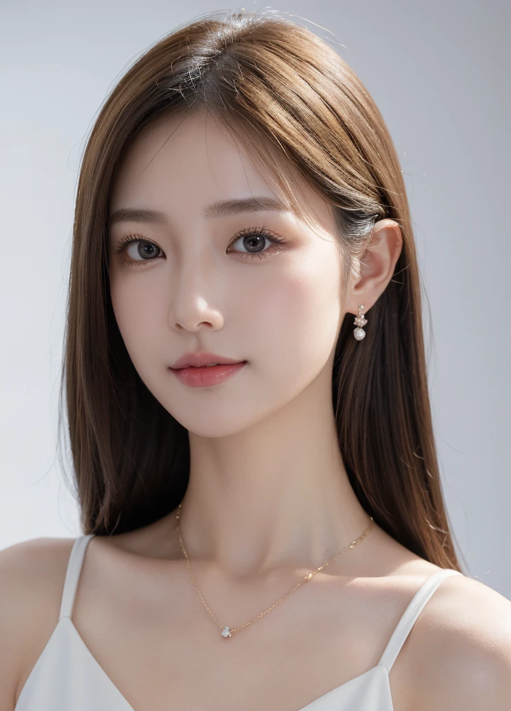 1 girl, NSFW, (White background), ((8K, RAW, Masterpiece: 1.4)), (Professional Photoshoot, sharp:1.2), ((Portrait shot)), Perfect dynamic composition, (Natural sunlight), (Soft Shadow), (Perfect body:1.4, Slim abs:1.2), ((Random Women Hairstyle:1.2, Huge breast:1.1)), Medium long hai, Ultra detail face and skin, Perfect Asian, white skin, (Detailed skin:1.3),(Latex skin:0.4), (Perfect Glossy Skin:0.6), Ai Shiramori, colleague student, 27-year-old, Fashion Model, (sexy casual wears), showing cleavage, blonde hair, light brown eyes, beautiful eyes, round eyes, pretty face, Blushing face, glossy lips, high nose bridge, lustrous eyes, a face of perfect proportion, realistic humid skin, Exquisite Expression, lightly smile to the camera, Looking at camera, exquisite expression, elegance necklace, elegance earrings, minimalist, walking