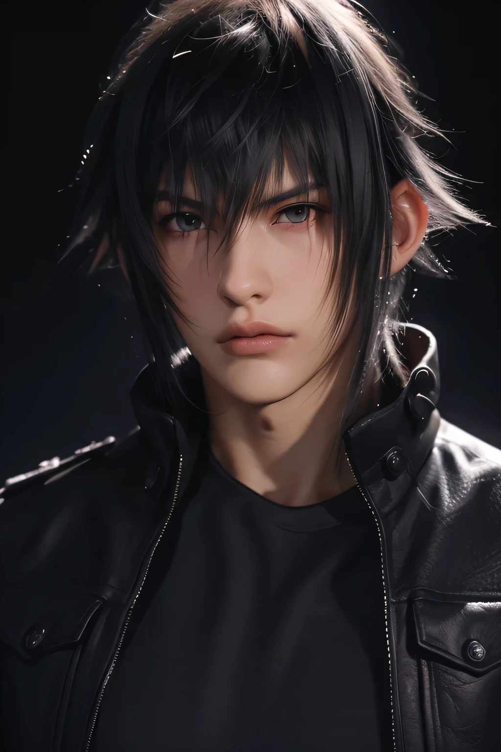 （absurderes，A high resolution，ultra - detailed，realisticlying，），1 male，solo，Tall muscular man，broad shoulder，Handsome，brunette color hair，Angular chin，Thick neck，thick eyebrow，The upper part of the body,Noctis，