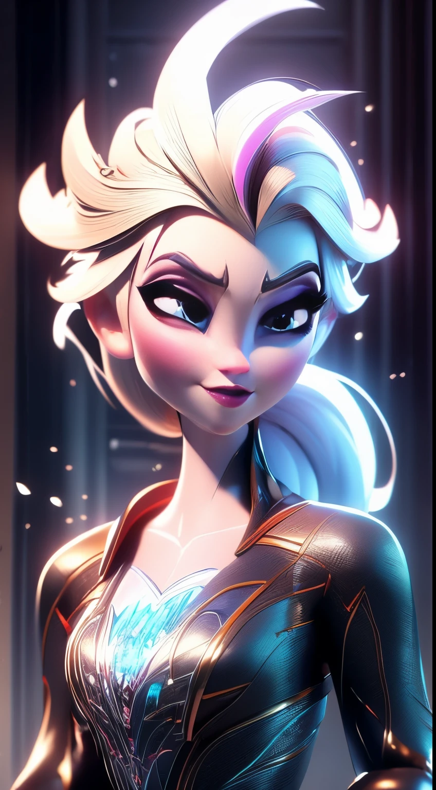 (elsa frozen-rose quartz SU mezclando modelos .) (ultra FUSION) Highly detailed CG unity 8k wallpaper, style shot, complex, high detail, dramatic, highest quality movie still image, very detailed, masterpiece, best quality, character design, Elsa, Elsa from Frozen,Pink Diamond fusion (( Dark style)), realistic ultra-detailed rendering style, natural light, sharp character design, (hard focus, 8k), (((natural skin texture))), 8k textures, soft cinematic lighting, adobe lightroom, dark room, hdr, Sophisticated, Elegant, Rich Detail, Sharp Focuilm Look) )), Soothing Tones, Detail Frenzy, Intricate Detail, Super Detail, Low Contrast, Soft Film Lighting, Dull Colors, Exposure Blending, HDR, Fade, 35mm, f/1.4, ISO64, f16, 25 sec.