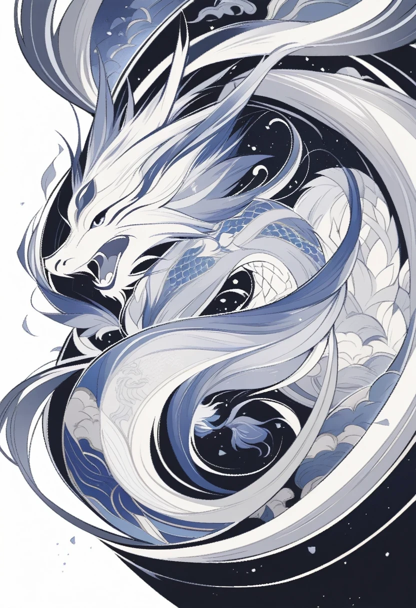 (shylily/(Twich/):1.5),(masterpiece:1.2),(best quality:1.2),(cloisonne:1.2), White background , Chinese dragon, Oriental elements, Reasonable design, clear lines, (linear art, monochrome)