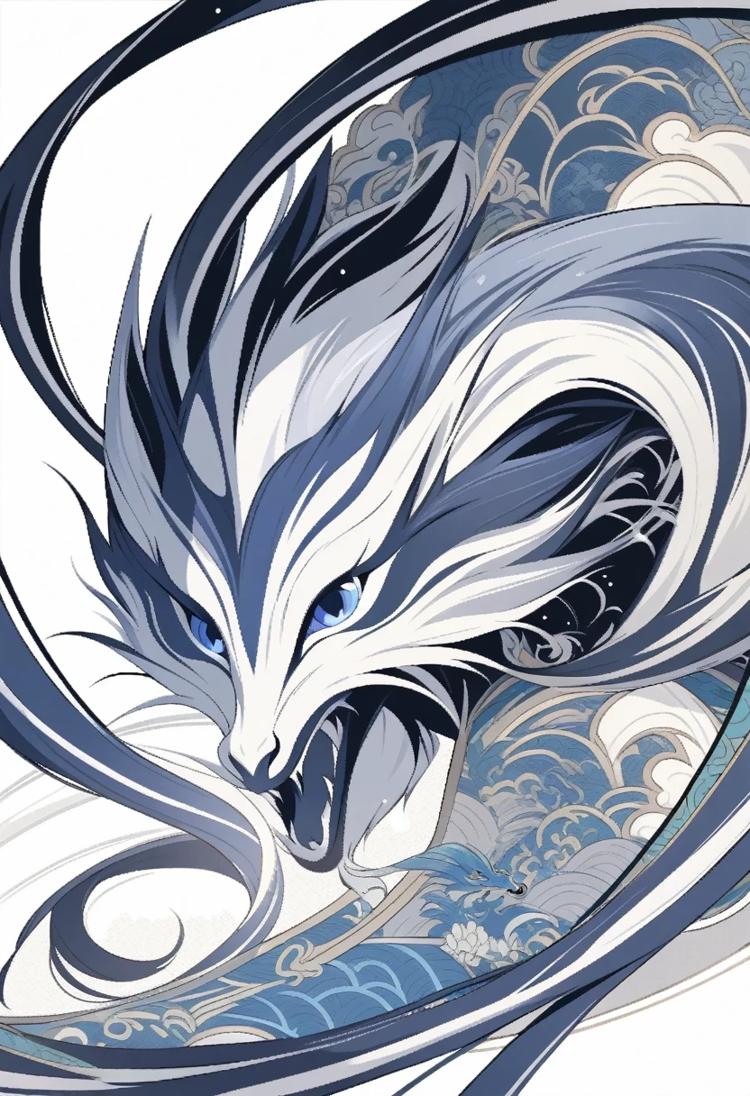 (shylily/(Twich/):1.5),(masterpiece:1.2),(best quality:1.2),(cloisonne:1.2), White background , Chinese dragon, Oriental elements, Reasonable design, clear lines, (linear art, monochrome)