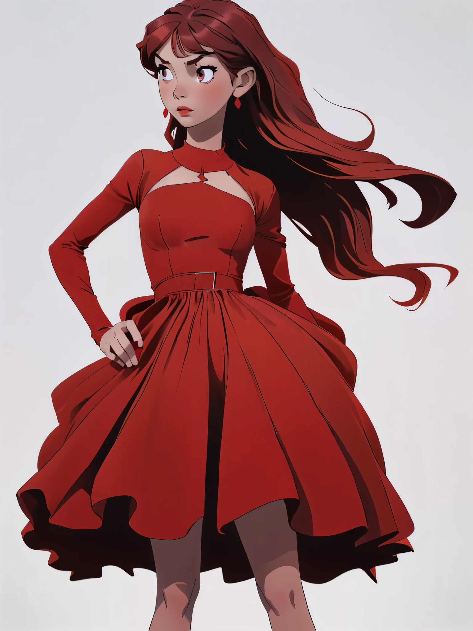 A beautiful women wearing a simple red dress standing (WHOLE BODY)
Im 4 pictures that you will give it should be (SAME DRESS,FACE,BODY) white background so that it can easily cutout