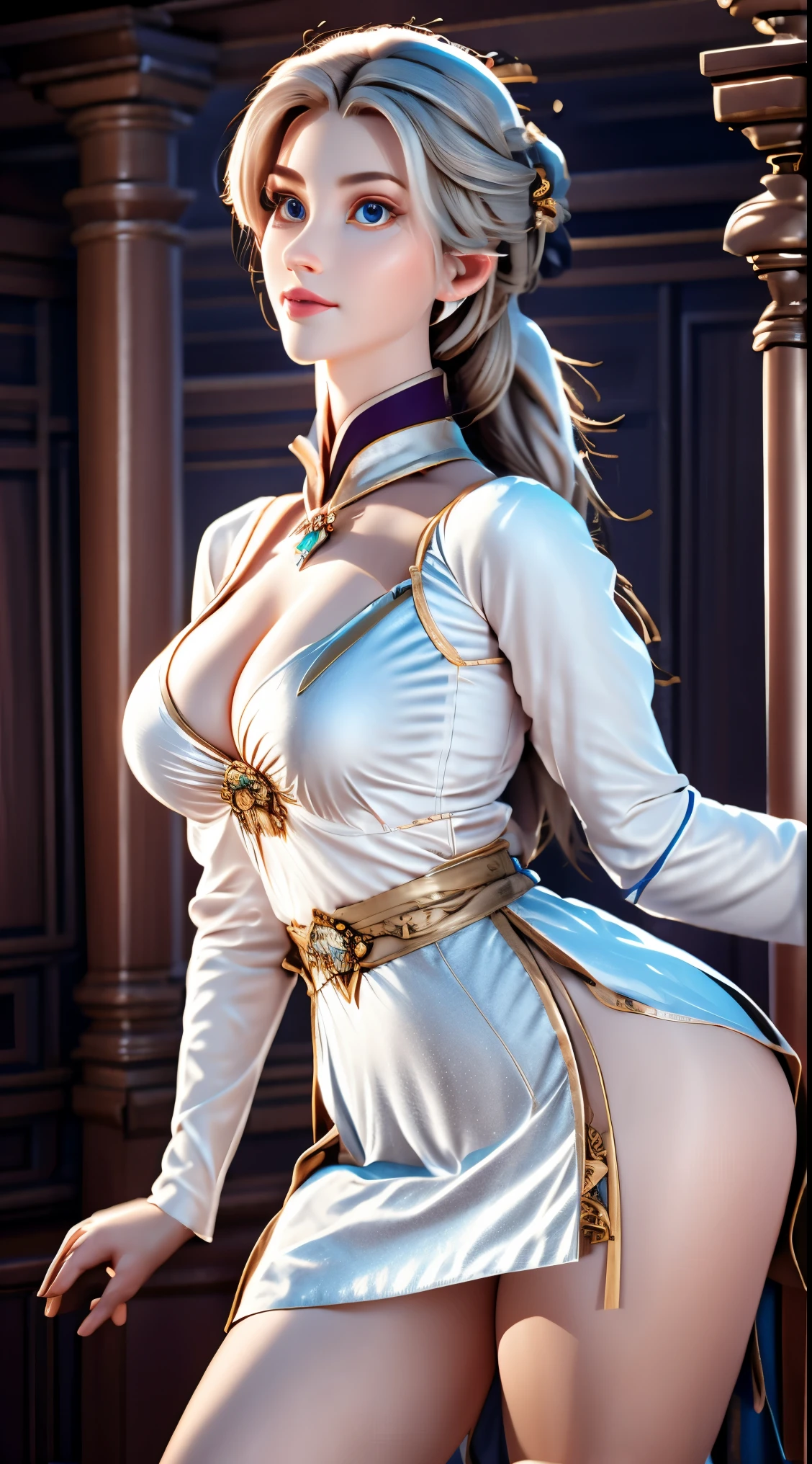 Photo of Anna of Arendelle as a teacher, teacher, teacher clothes, mini dress, Anna from Disney Frozen movie, tall and sexy, superb face, perfect body, provocative, Nice, show breasts, huge breasts, tall, sexy legs, bursting huge breasts, wide hips, busty, sexy, enormous breasts, happy.